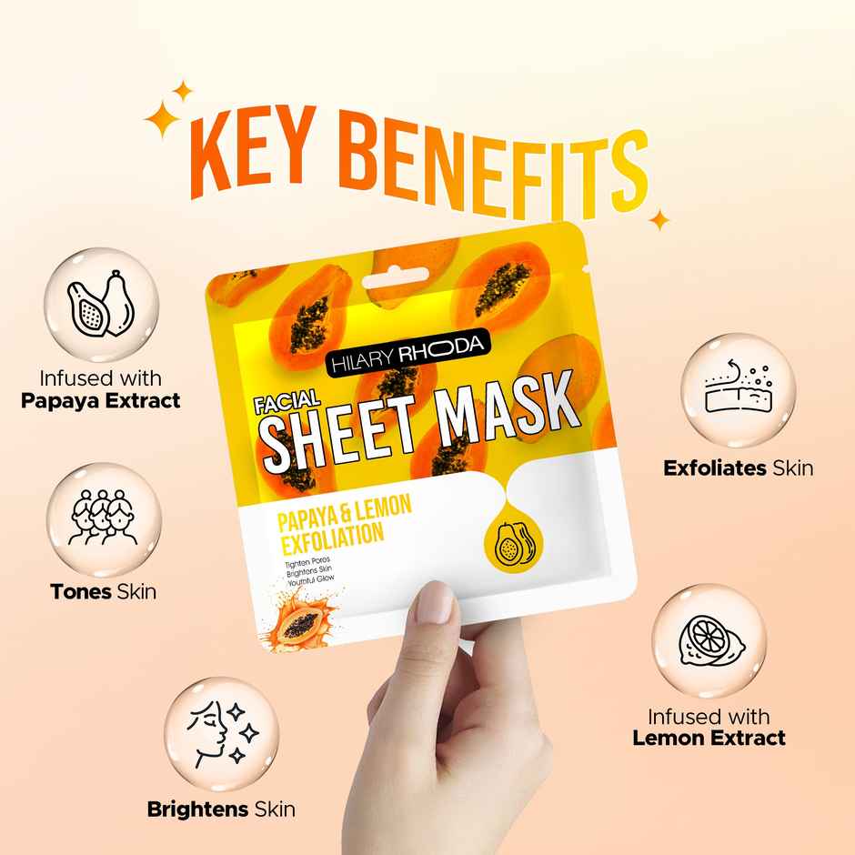 Hilary Rhoda Papaya & Lemon Exfoliation Sheet Mask | Facial Sheet Mask with Serum | Tightens Pores