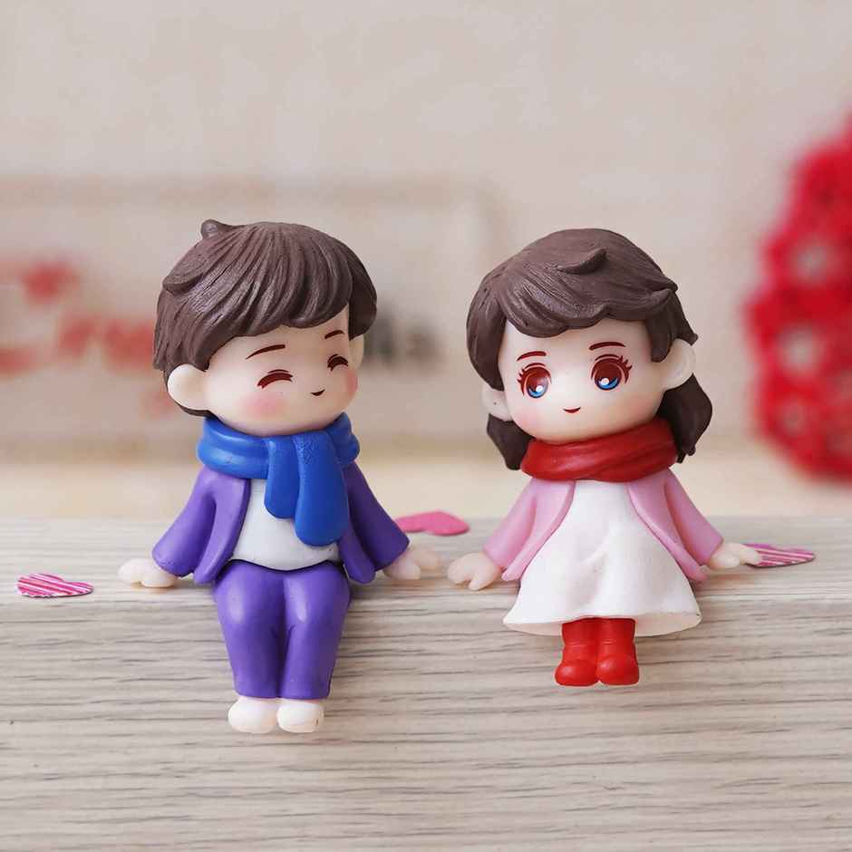 eCraftIndia Cute Boy and Girl Sitting Couple Statue Showpiece