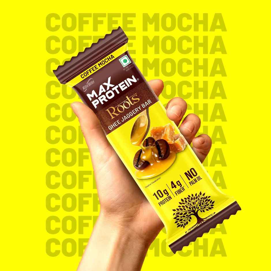 Max Protein Roots Ghee Jaggery 10g Protein Bar | Coffee Mocha | No Palm Oil | 4g Fiber