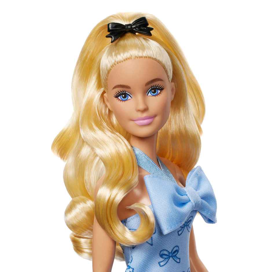 Barbie Fashionistas Doll | Blonde Hair with Blue Bow & Pony Tail | Halter Dress with Accessories