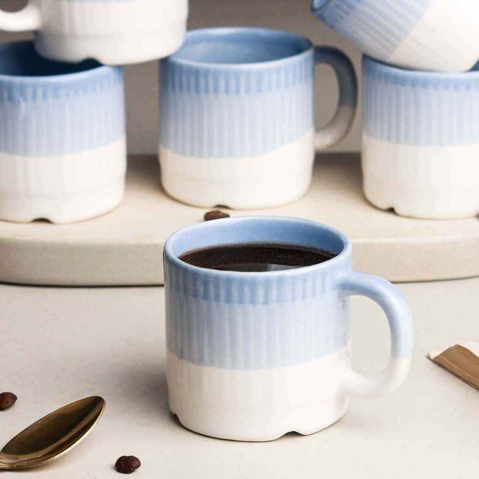 The Earth Store Tt Sky Blue Fringe Tea Cups | 200 ml Microwave Safe Coffee Cup