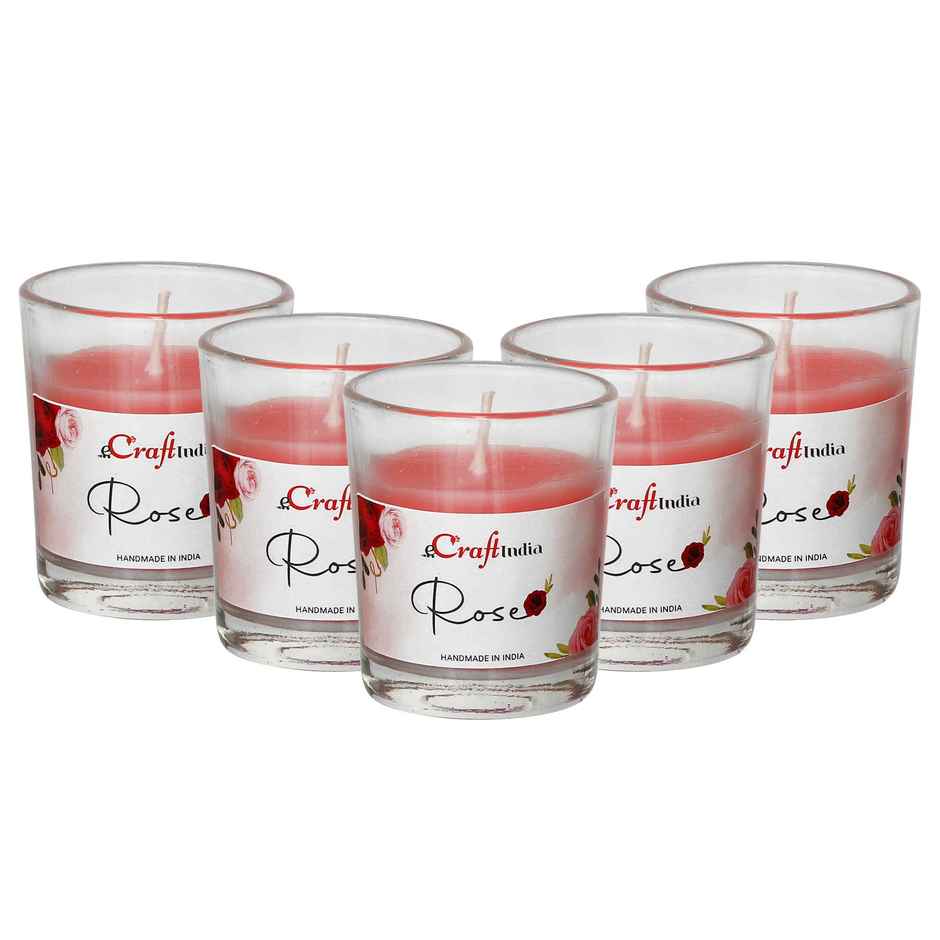 Glass Scented Candles | Rose | Pack of 5 | eCraftIndia