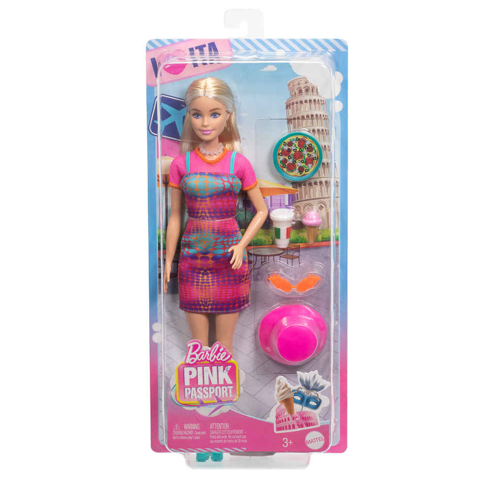 Barbie Pink Passport Italy Doll Set with Clothes and Travel Accessories