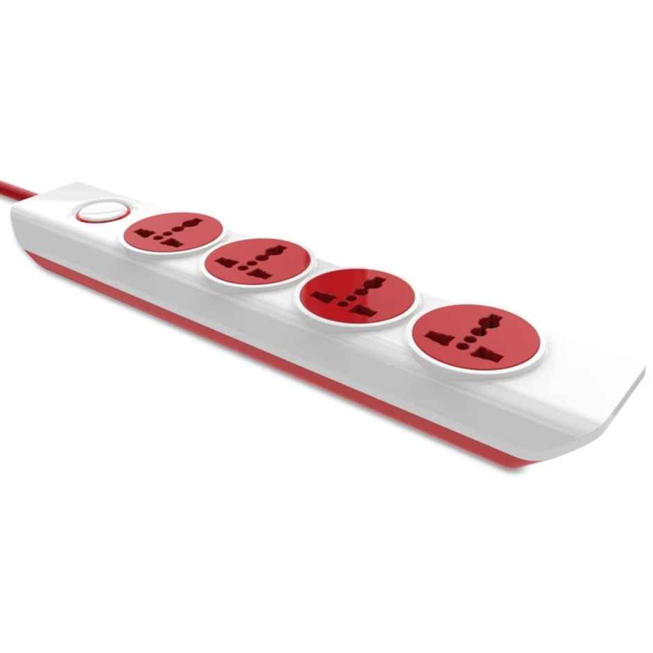 Ailkin 4 + 1 250 Volts Power Strip Extention Board with Master Switch, Indicator, Safety Shutter & 4 International sockets, Extension Cord for Home Appliances - Red & White 