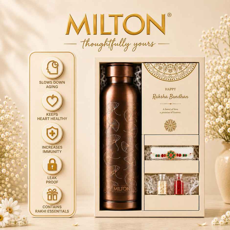 Milton Copper Bloom Rakhi Gift Hamper | 900 ml Copper Bottle | Rakhi | Roli Chawal