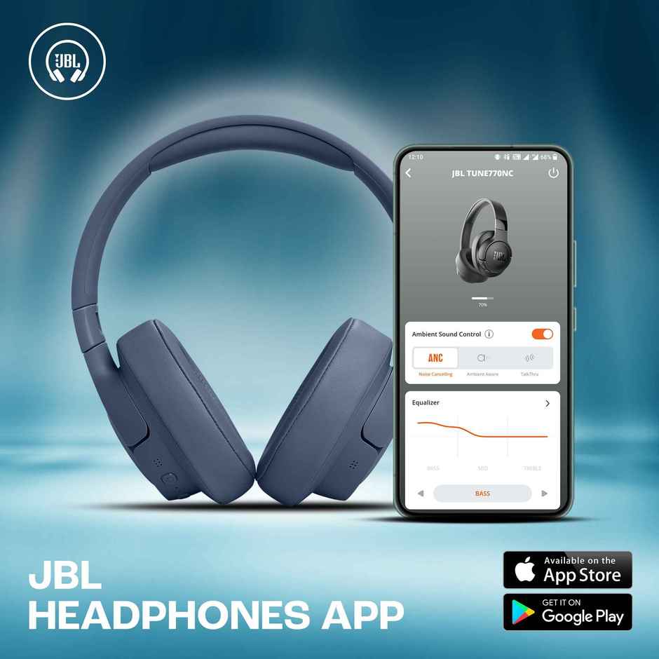 JBL Tune 770NC Wireless Over Ear ANC Headphones with Mic, Upto 70 Hrs Battery, Speed Charge : 5 min Charge Gives up to 3H of Playback, Google Fast Pair, Dual Pairing, BT 5.3 - Blue