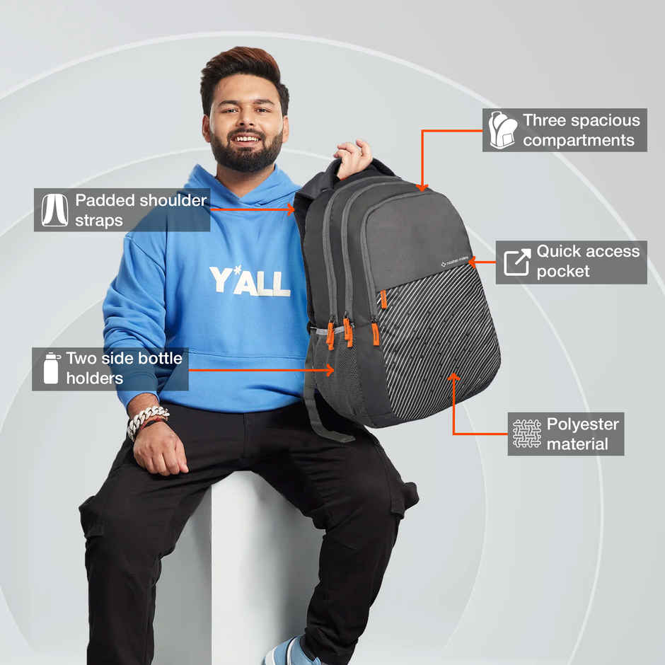 Nasher Miles Wave Backpack- Unisex- 3 Compartment Casual College Bag- Grey- 45L