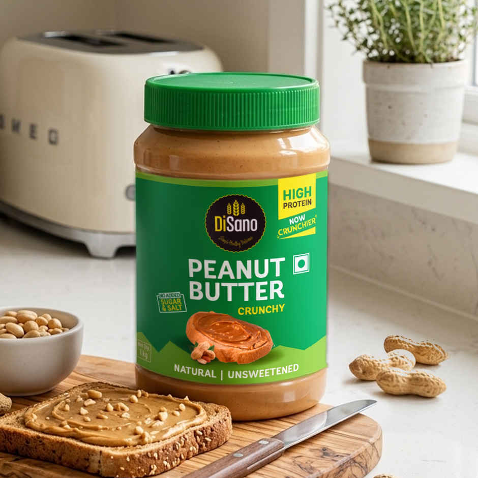 DiSano Natural Peanut Butter - Crunchy, Unsweetened, 28.3% Protein, No Added Sugar, Peanut