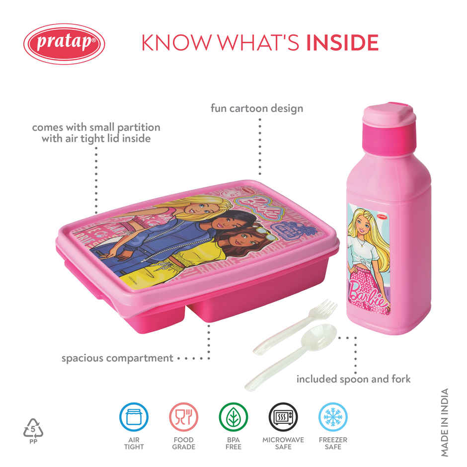 PRATAP Fun Time Junior Gift Set Lunch Box and Water Bottle DPink LPink Barbie