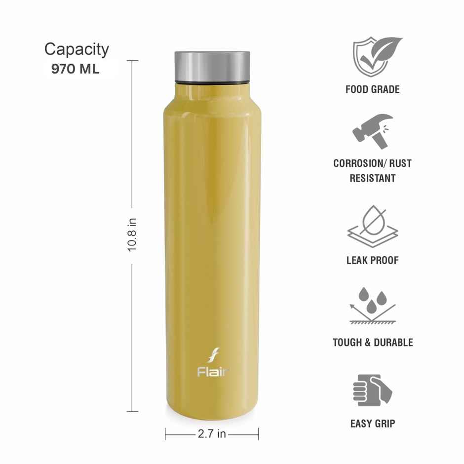 Flair Jazz 1000 Bis Certified Stainless Steel Water Bottle | 970 ml | Yellow