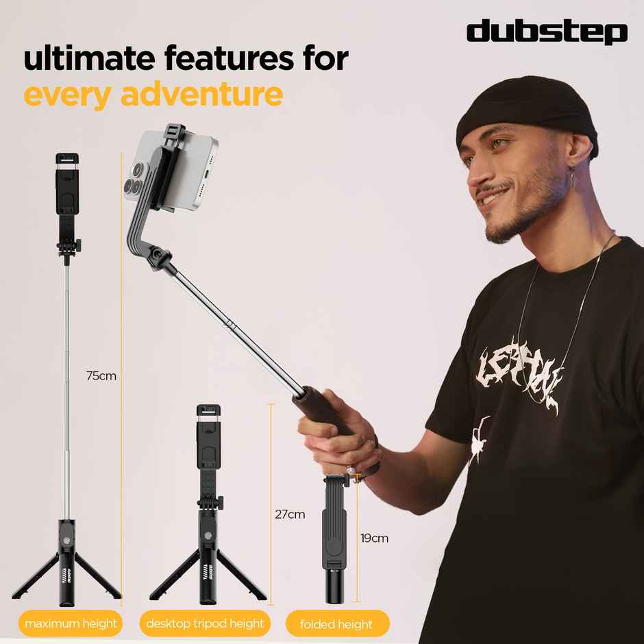 Dubstep Flickstick Lit Smart Selfie Stick (with 360 Degree Rotation, Black)