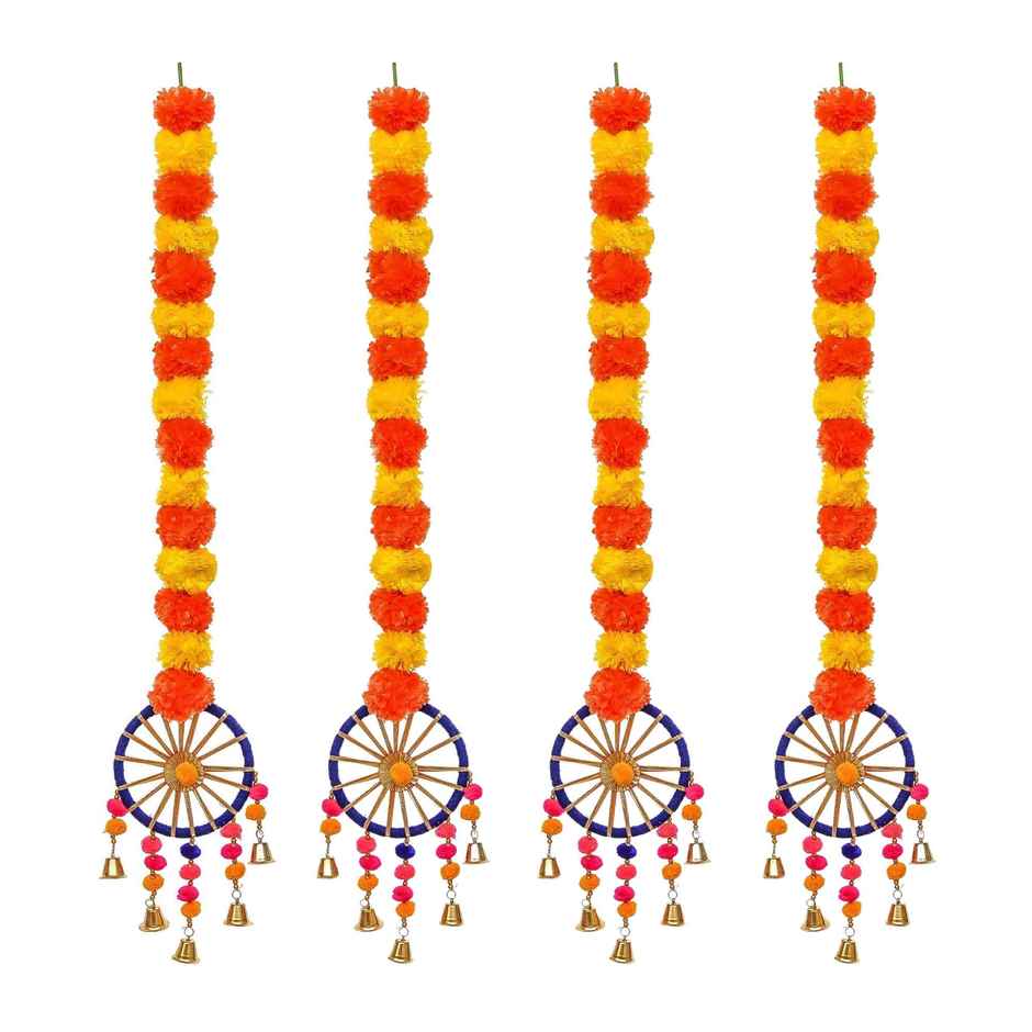 eCraftIndia Artificial Marigold Flowers Hangings with Bangles Ringing Bells | Pack of 4