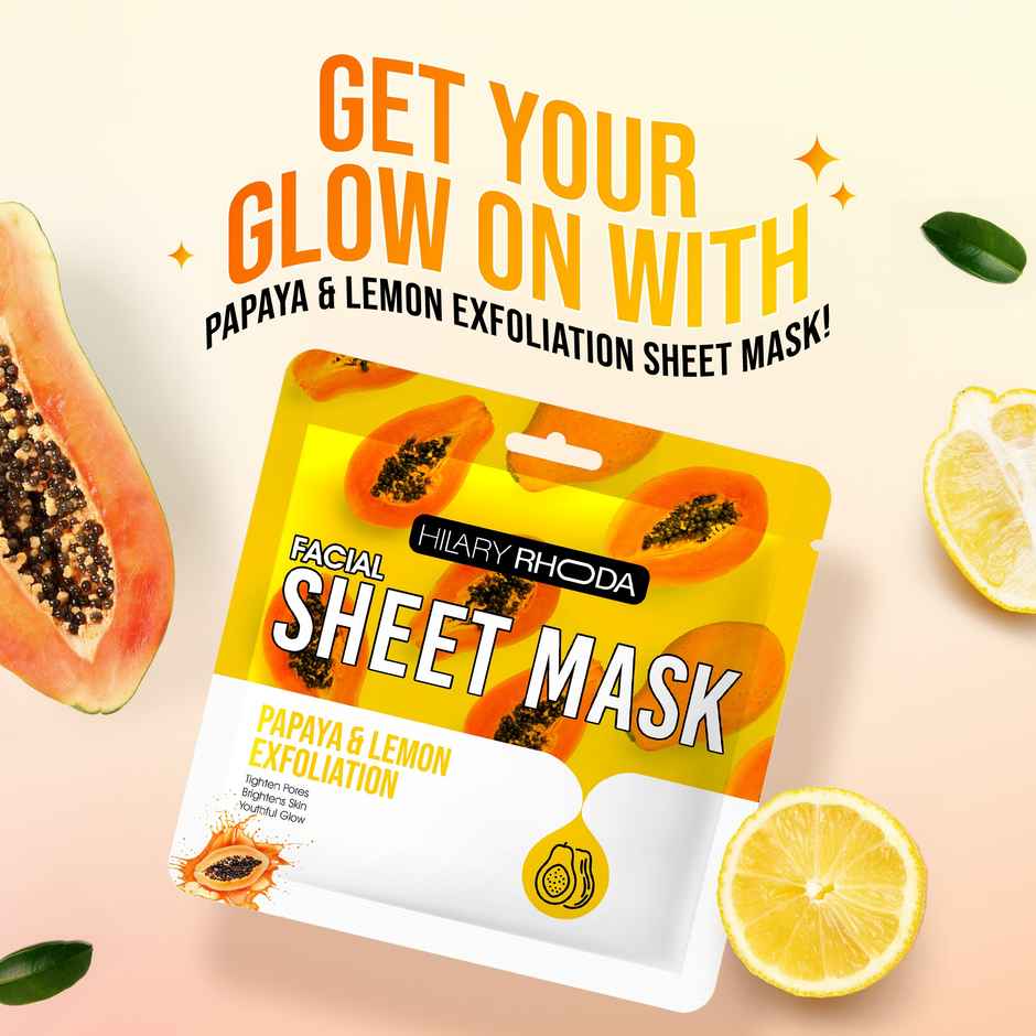 Hilary Rhoda Papaya & Lemon Exfoliation Sheet Mask | Facial Sheet Mask with Serum | Tightens Pores