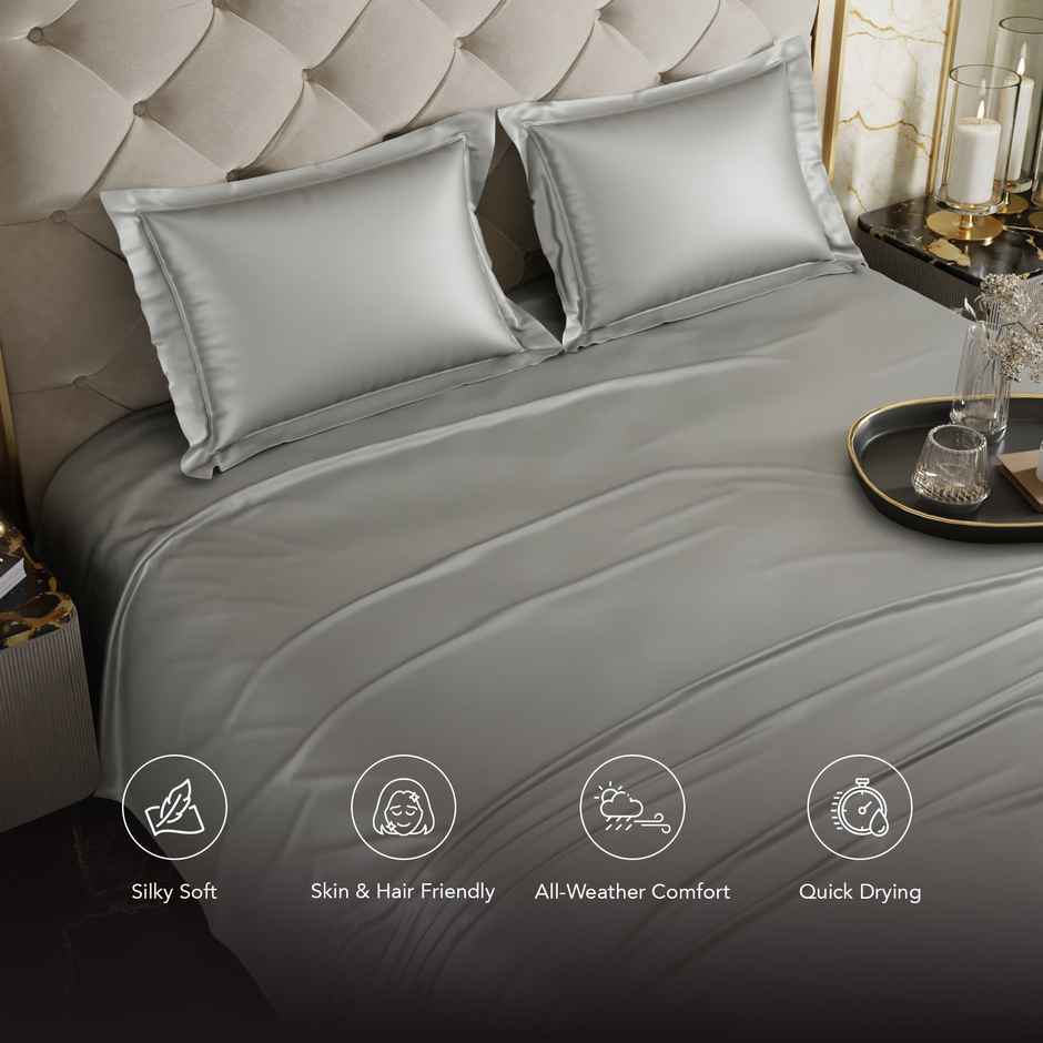 Stoa Paris Harbour Mist Grey Flat Bedsheet Set - King - 2 Pillow Covers