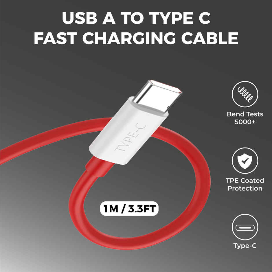 Kratos 65W Fast Charger with USB A to Type C Cable | For OnePlus, Realme, Redmi, Oppo, Vivo