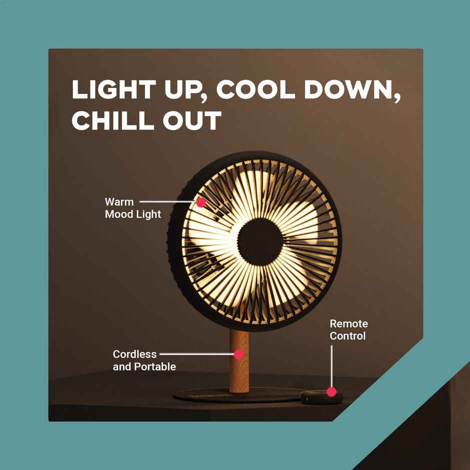 Nuuk Lit BLDC Table Fan, 7 Inch, Rechargeable,Mood Light & Remote Control,4 Wind Modes,Serene Grey