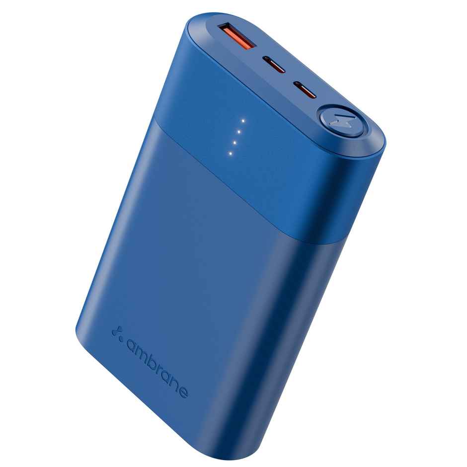 Ambrane 20000 mAh 33W Fast Charging Power Bank for Laptop Charging | 1 USB & 2 Type-C | Blue