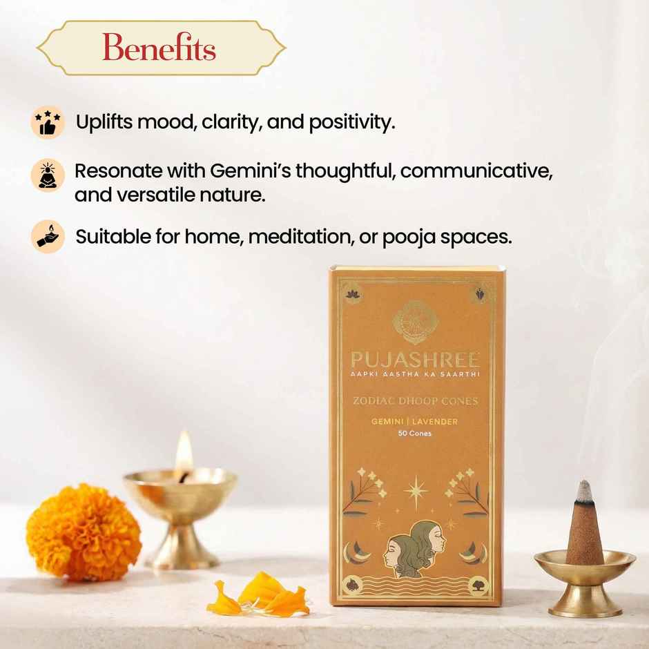 Pujashree Zodiac Dhoop Cones | Gemini - Lavender