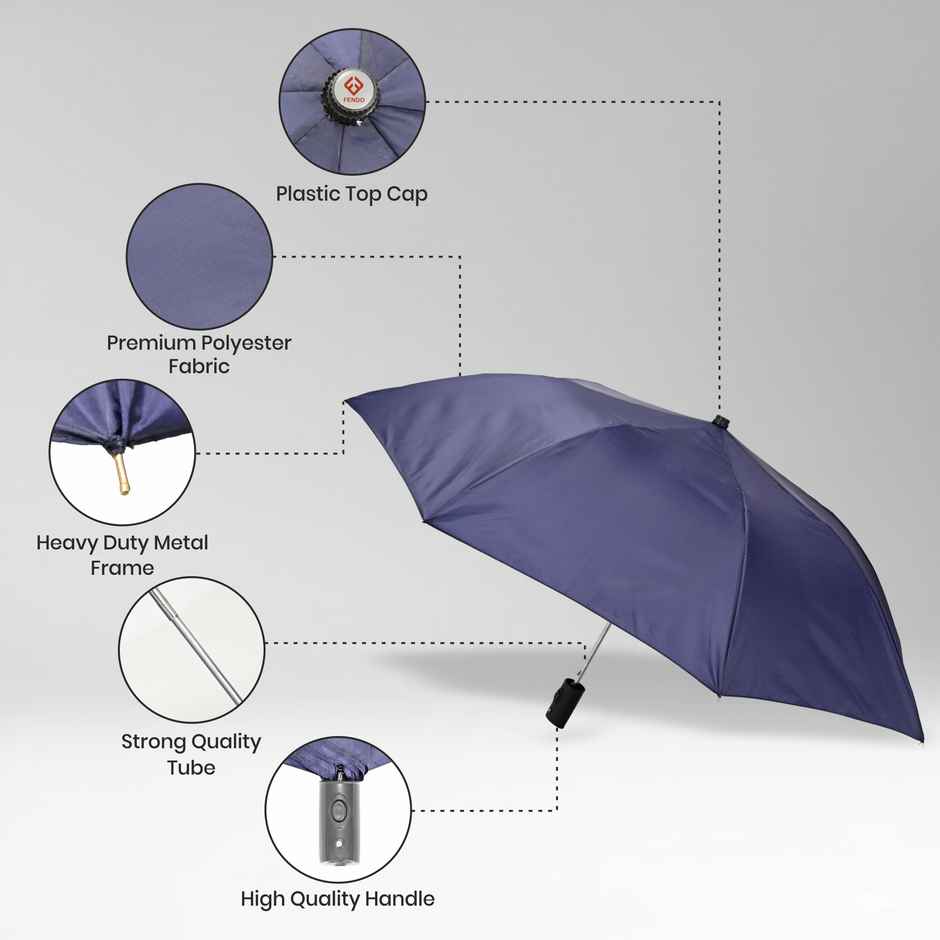 EUME Leatrix Lemon Umbrella 21 Inch 2-Fold Auto-Open | Canopy 42 Inch | Navy Blue