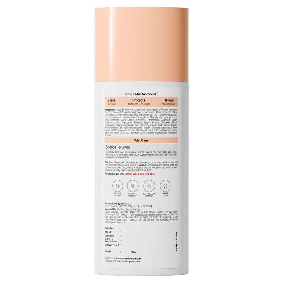 WishCare Daily Tinted Fluid Sunscreen SPF50PA++++ | L104 | All Skin Type | InVivo Tested