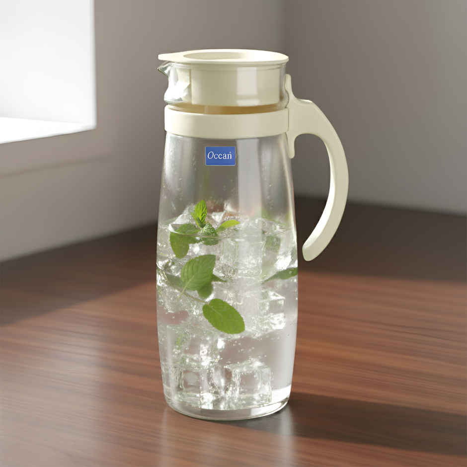 Ocean Divano Pitcher Water Glass Jug | 1.6 L | Transparent | White Lid
