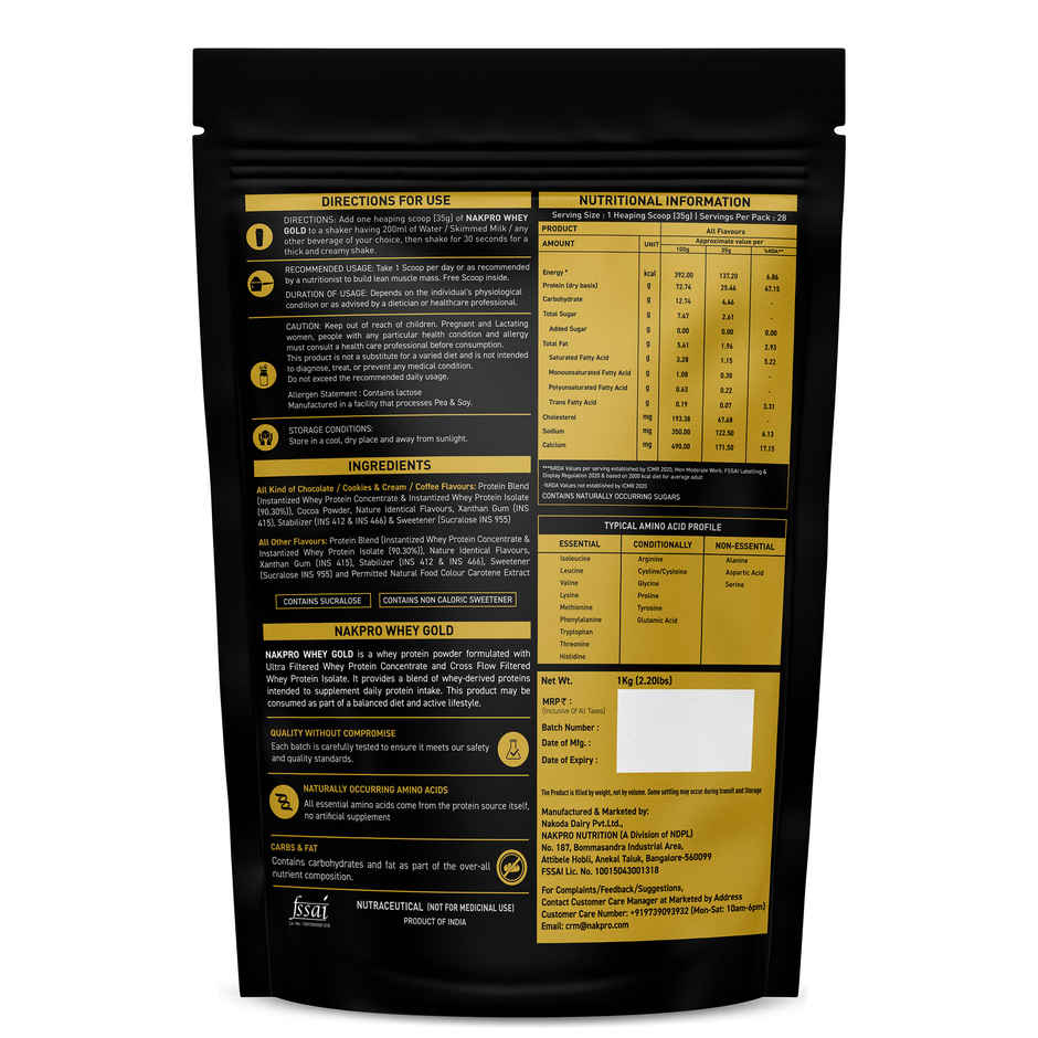 NAKPRO Whey Gold Protein Isolate & Concentrate Trustified Certified | Chocolate