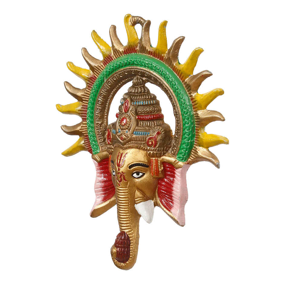 Colorful Lord Ganesha with Sun Decorative Metal Wall Hanging | Ecraftindia