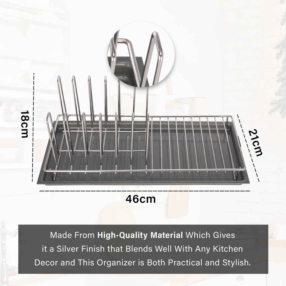 Kuber Industries Stainless Steel Glass & Plate Stand | Crockery Rack with Draining Tray | Silver