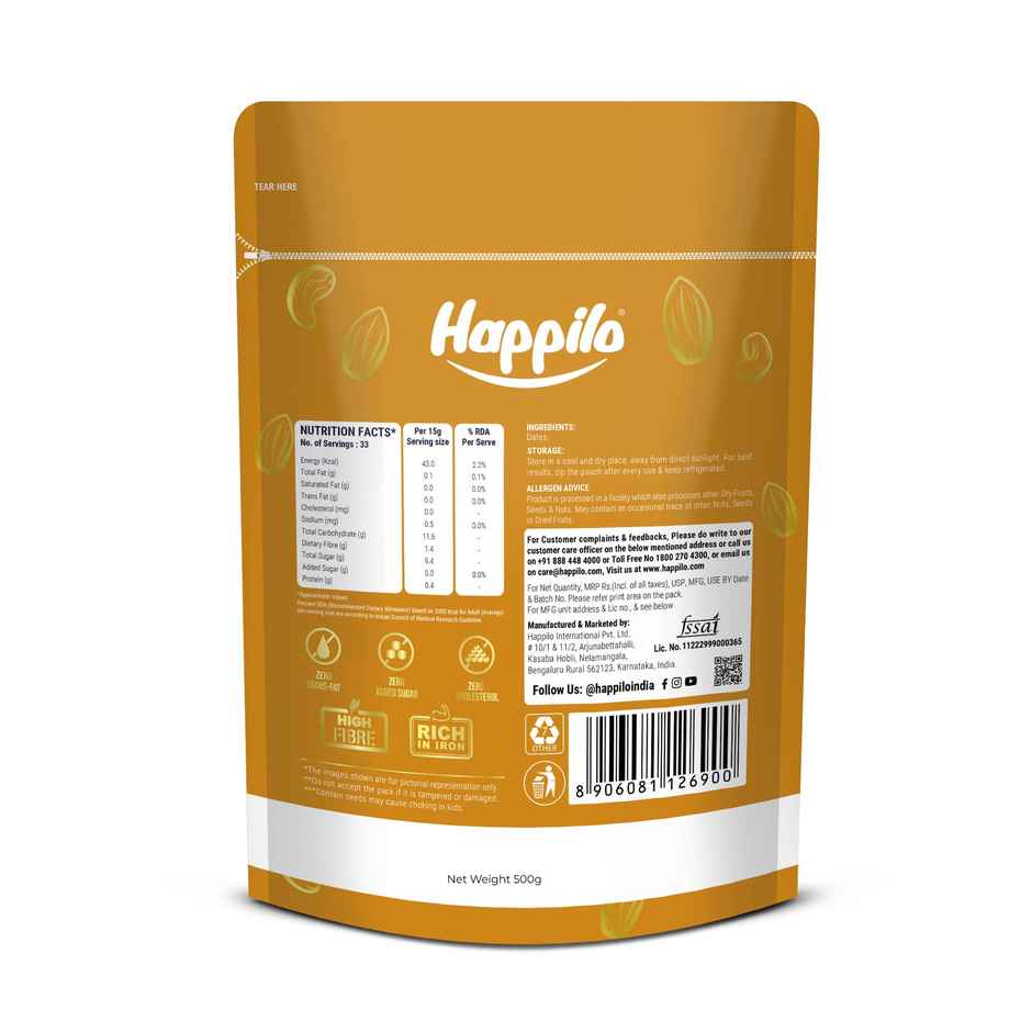 Happilo Arabian Dates | No Added Sugar | Naturally Sweet Khajur | Dry Fruits