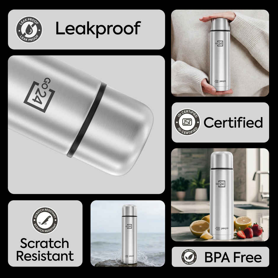 Pexpo 24 Hrs Hot And Cold Flask With Jute-Bag Vacuum Insulated Flamingo | 1 L