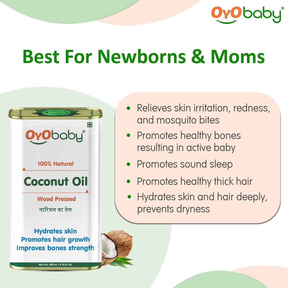 Oyo Baby Oil For New Born Wood Pressed Coconut Baby Hair Oil -Massage, Skin & Hair Care
