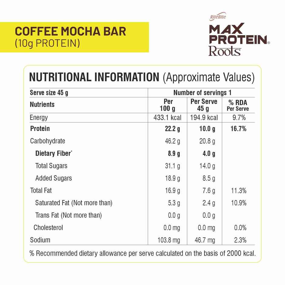Max Protein Roots Ghee Jaggery 10g Protein Bar | Coffee Mocha | No Palm Oil | 4g Fiber