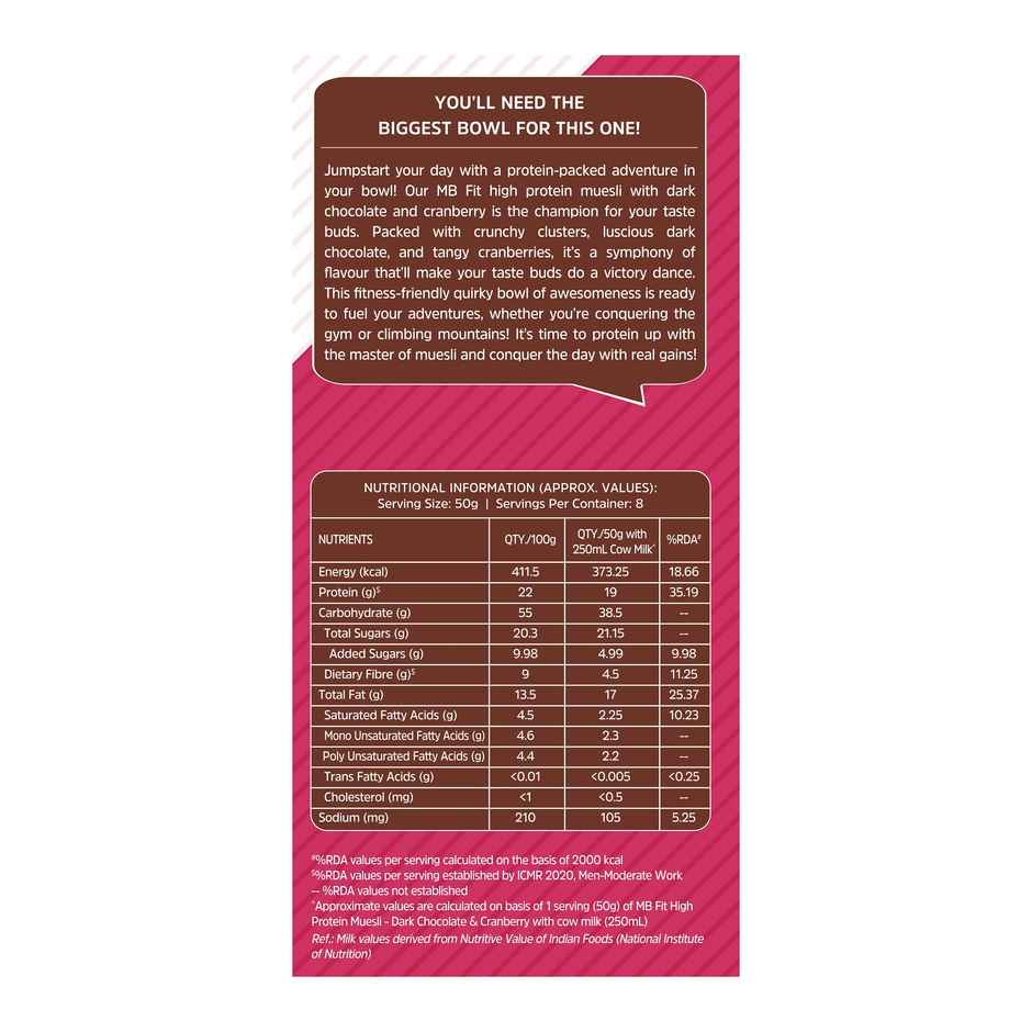 MuscleBlaze Fit High Protein Muesli (Dark Chocolate & Cranberry, 400g) | 22g Protein