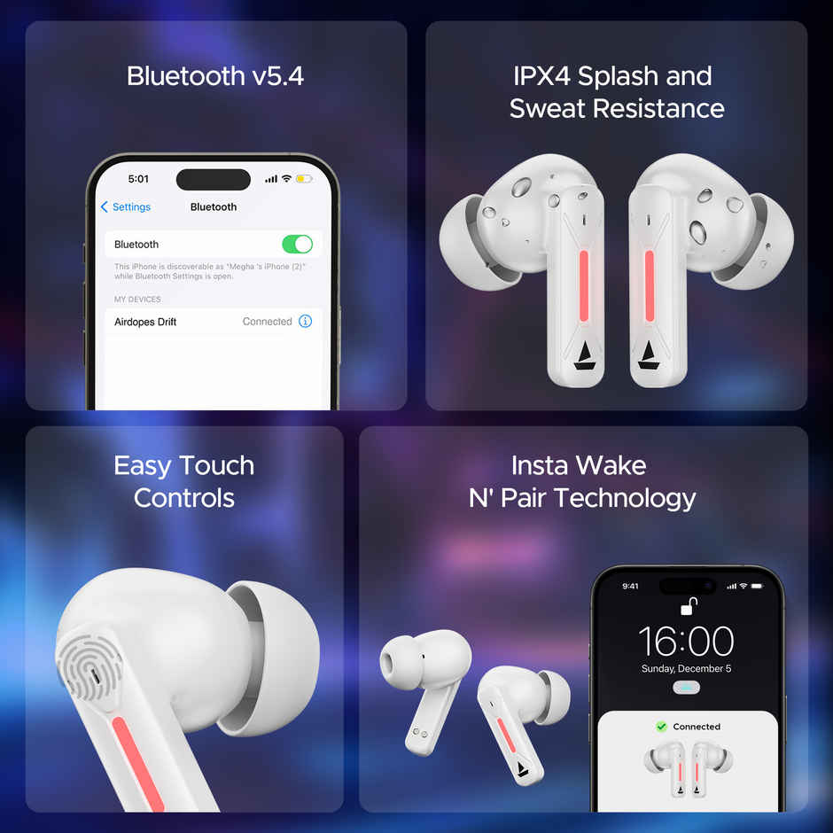 boAt Airdopes Drift W/ Beast Mode, Blazing Leds, 40 Hrs Playback & Enx Technology (White Sabre)