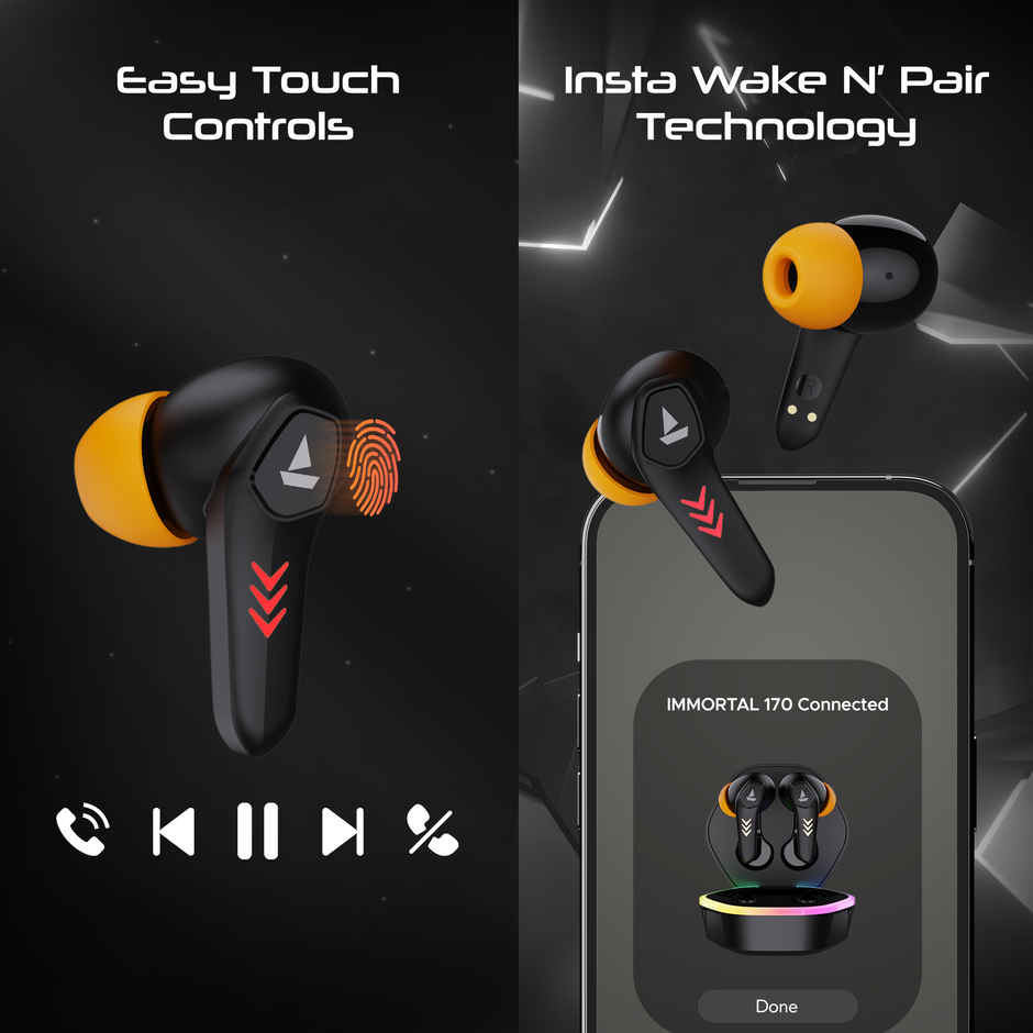 boAt Immortal 170 TWS Earbuds for Gaming with 40H Playtime, BEAST Mode & RGB LEDs - Black Sabre