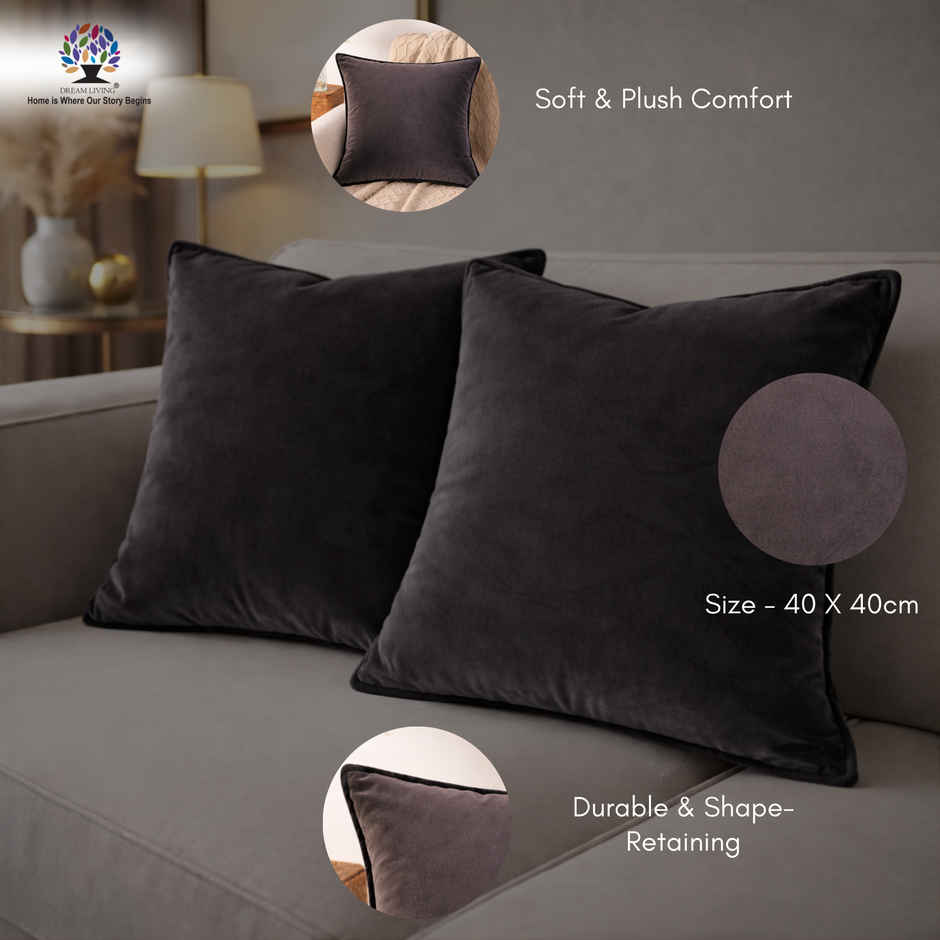 Dream Living Solid Cushion Covers Velvet Decorative Cushion Cover | 40x40 cm | Set  of 2 | Coffee