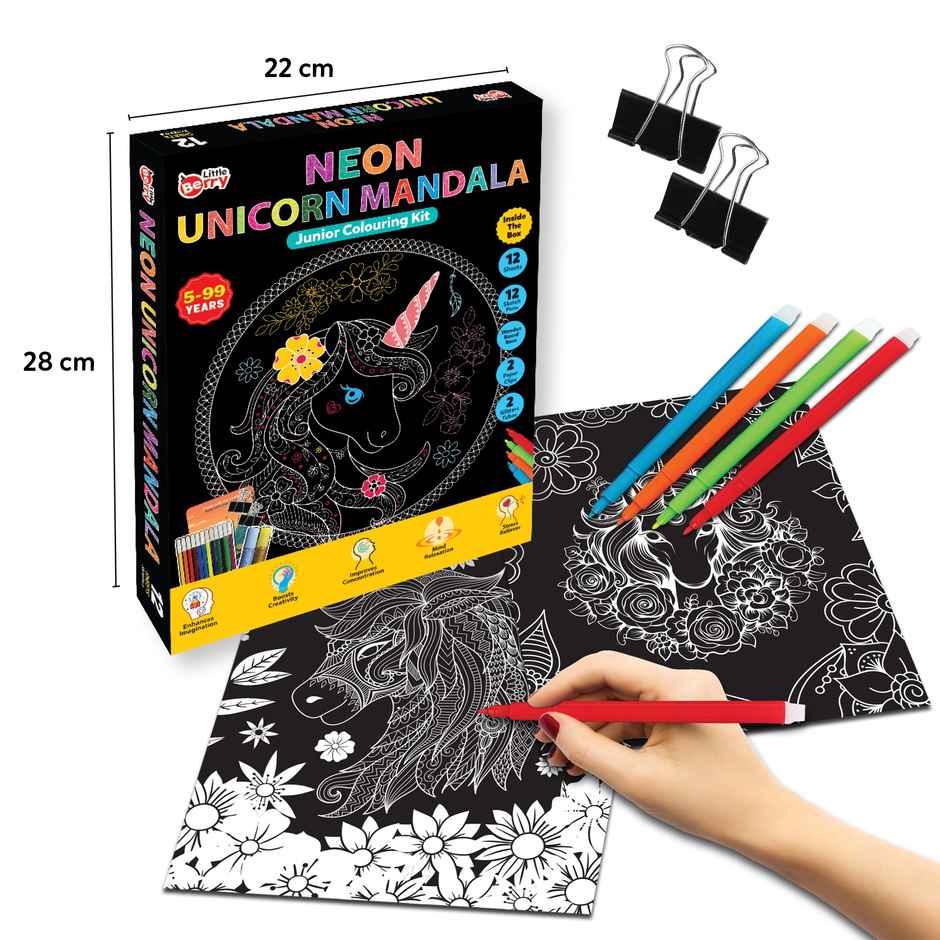 Little Berry Junior Neon Unicorn Mandala Art Colouring Kit - Art Craft Kit Girls - Lb91