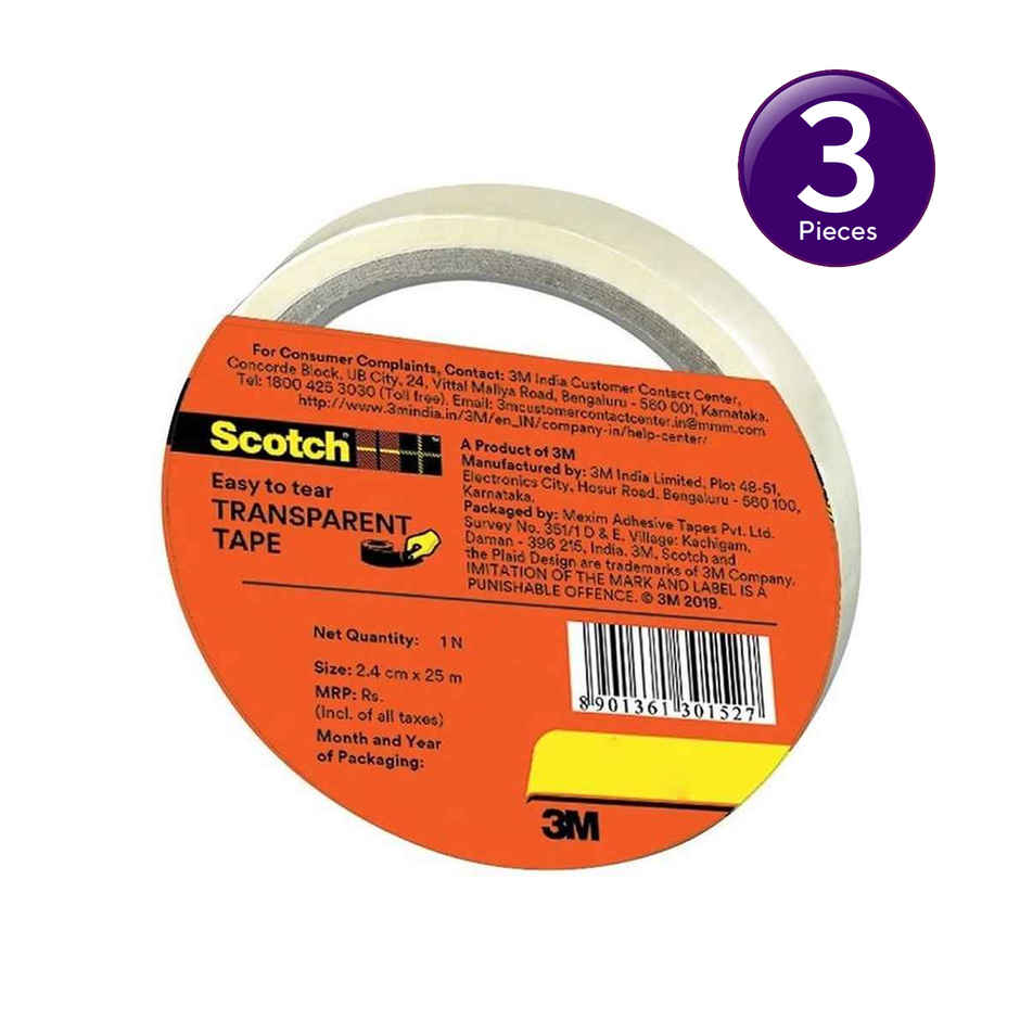 Scotch Transparent Tape - Polypropylene Yellow | Clear Tape | 2.4 mm x 25 m Combo 