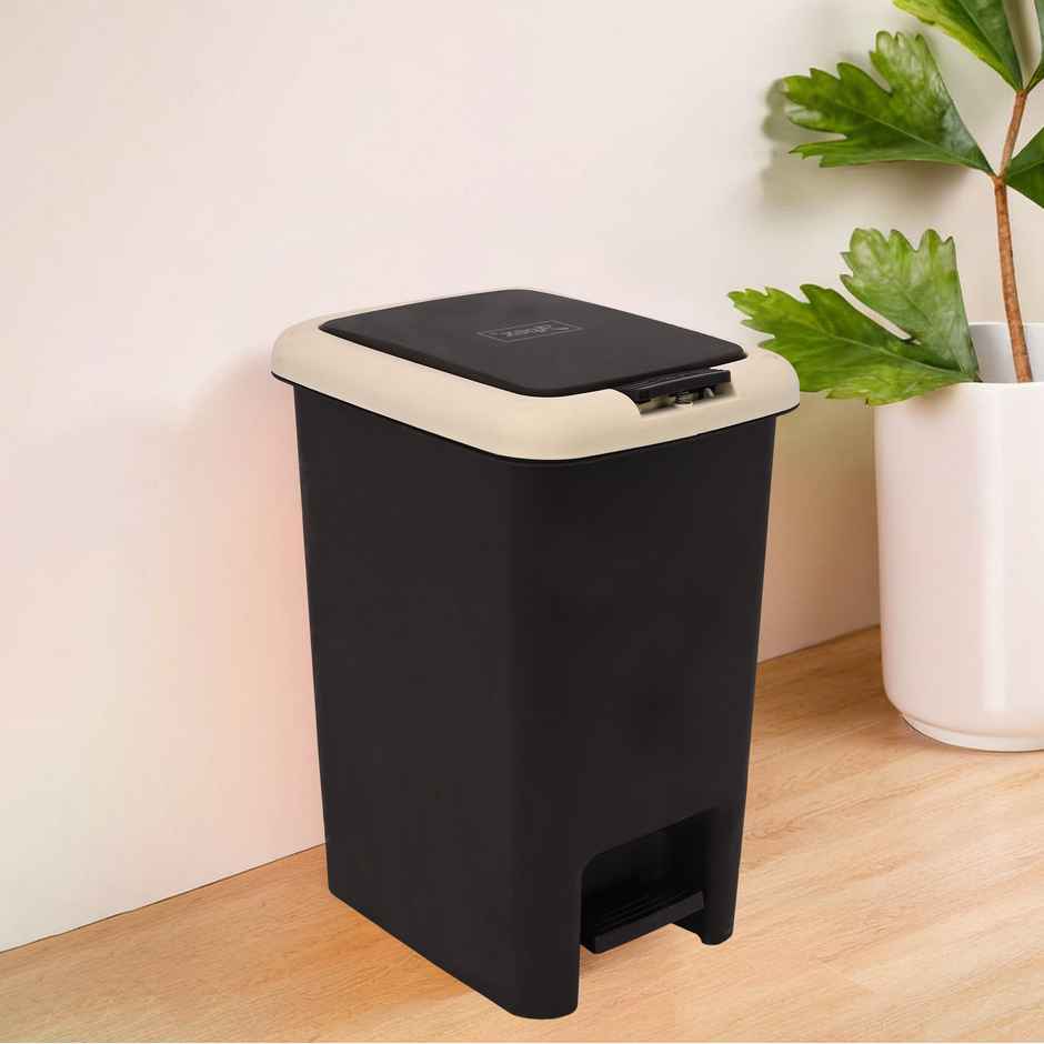 Kuber 7 Liter Spring Lock Dustbin | Kitchen Waste Box | Brown & Cream