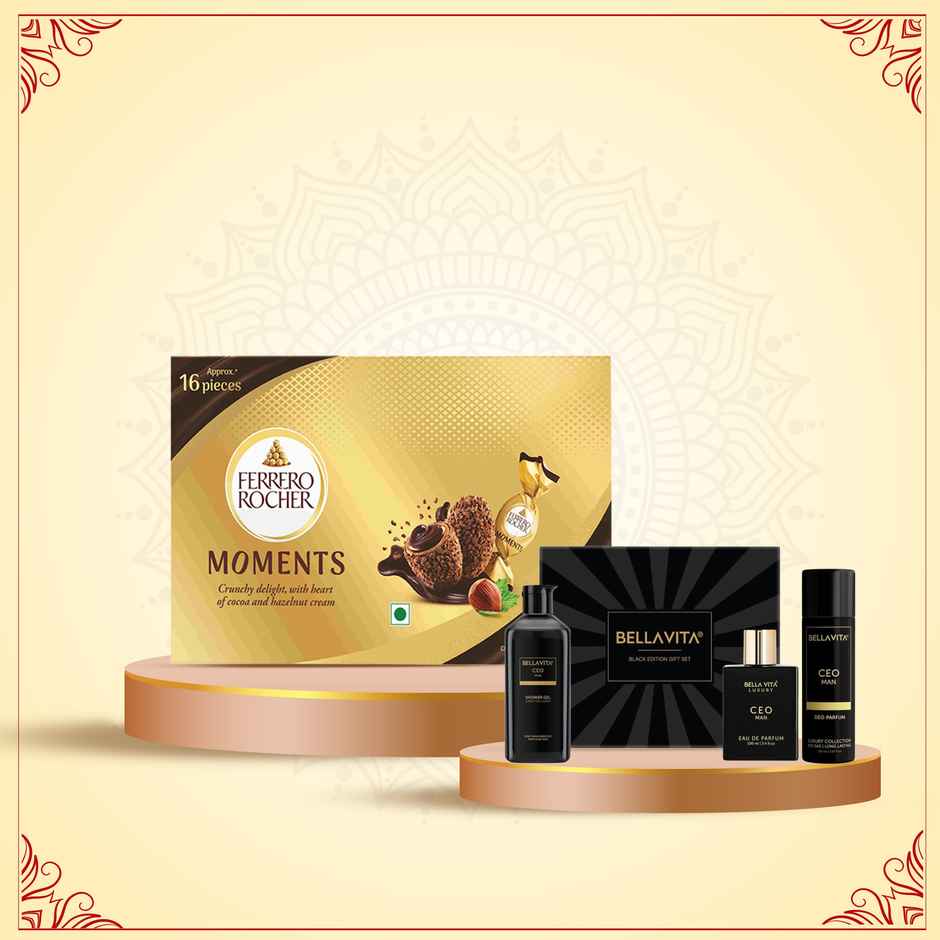 Bella Vita Black Edition Gift Set (500ml) & Ferrero Rocher Moments Pack (92g) Combo