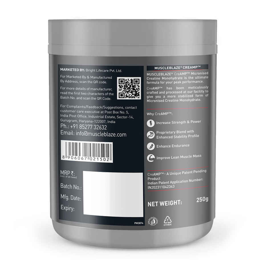 MuscleBlaze Micronized Creatine Monohydrate CREAMP Powder (Unflavored, 80 Servings)