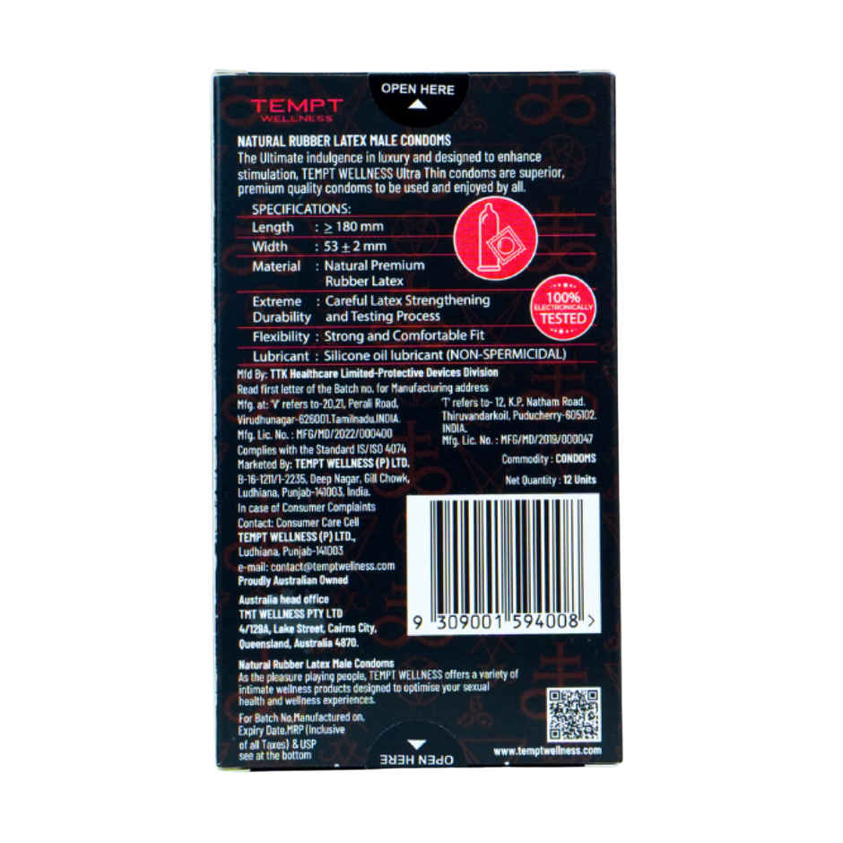 Tempt Wellness Ultra Thin Condoms | Premium Natural Rubber Latex | Extra Sensitivity