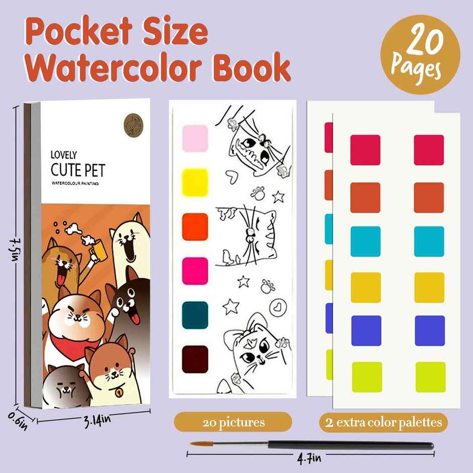 Kidology Pocket Watercolor Painting Book With  Bookmarks Sheets & 1 Brush Early Education