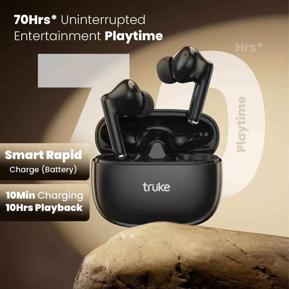 Truke Elite Truly Wireless Earbuds with 70h Playtime | ENC | Fast Charge - Black