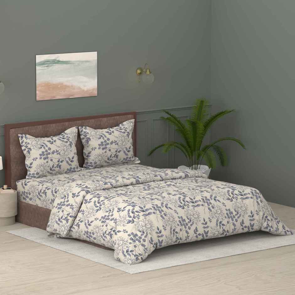 Raymond Home Off White Floral Comforter 110 TC Double Bedsheet with 2 Pillow Cover Bedding Set