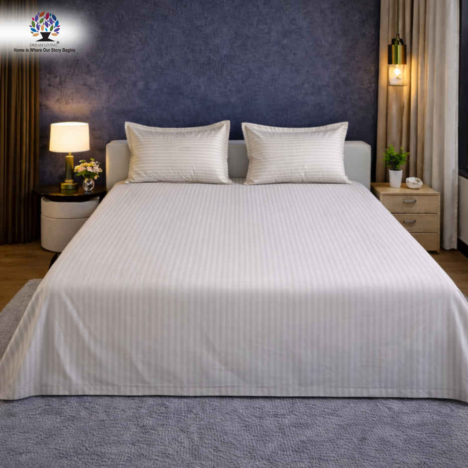 Dream Living Stripe King Bedsheet Set |275 x 275 cm| With 2 Pillow Covers