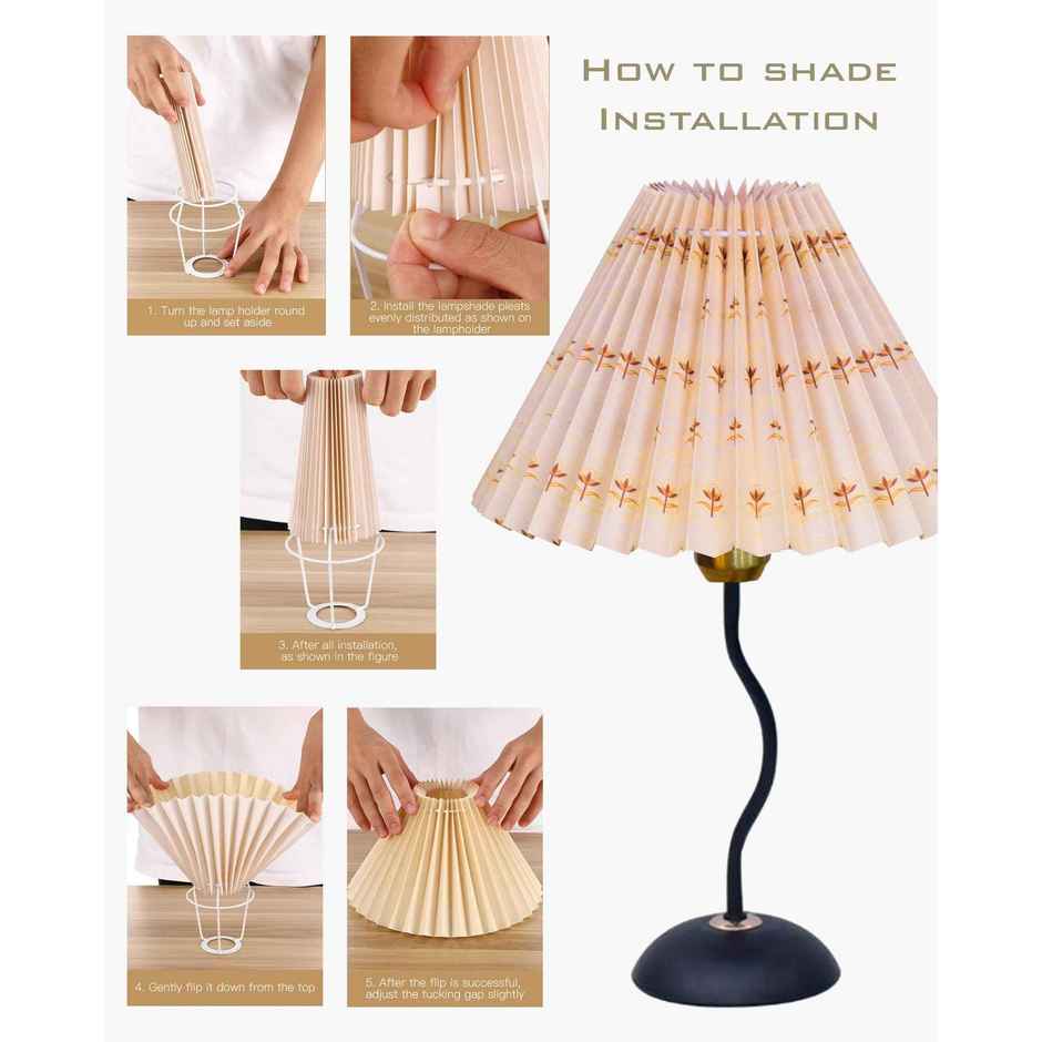 Homesake Matt Black Twister Metal Bedside Lamp | Floral Pleated Shade | Modern Table Light