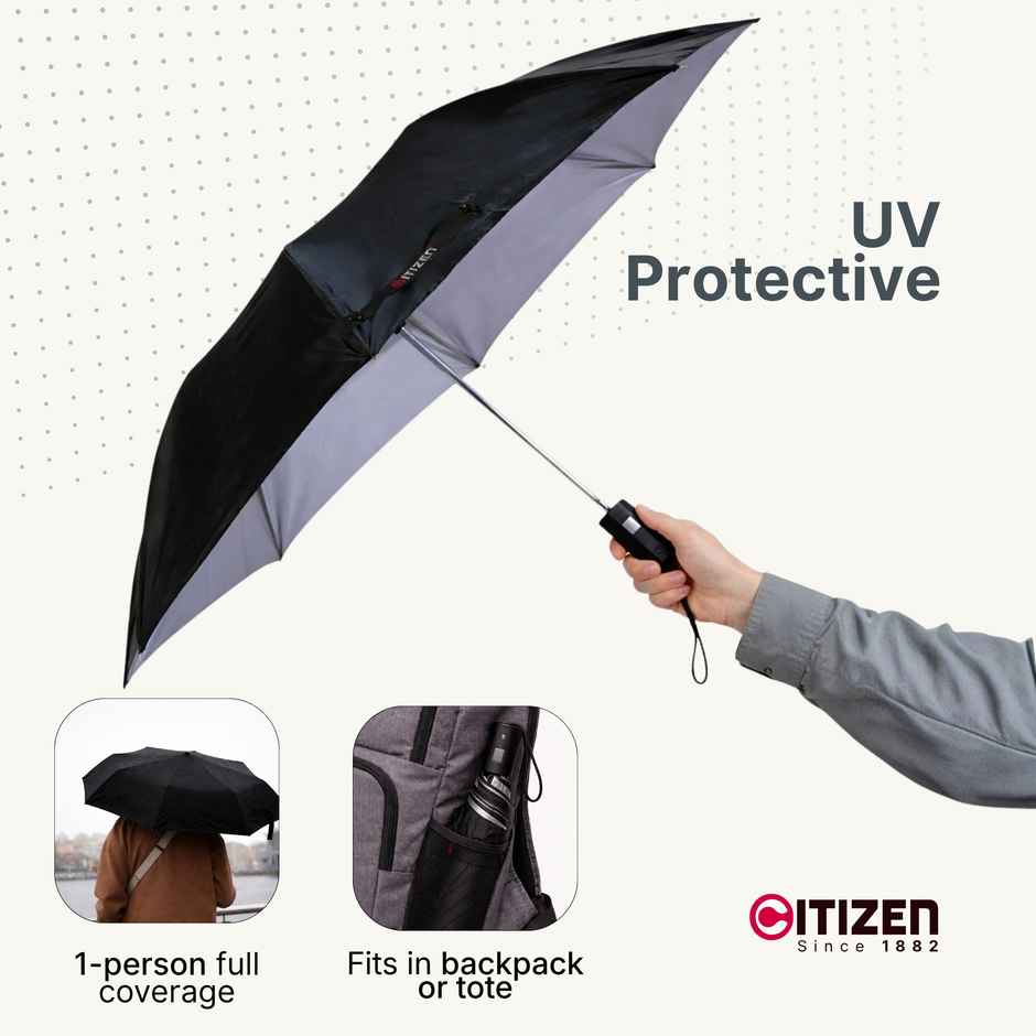 Citizen Black Silver Umbrella | 21 Inch | 2 Folds