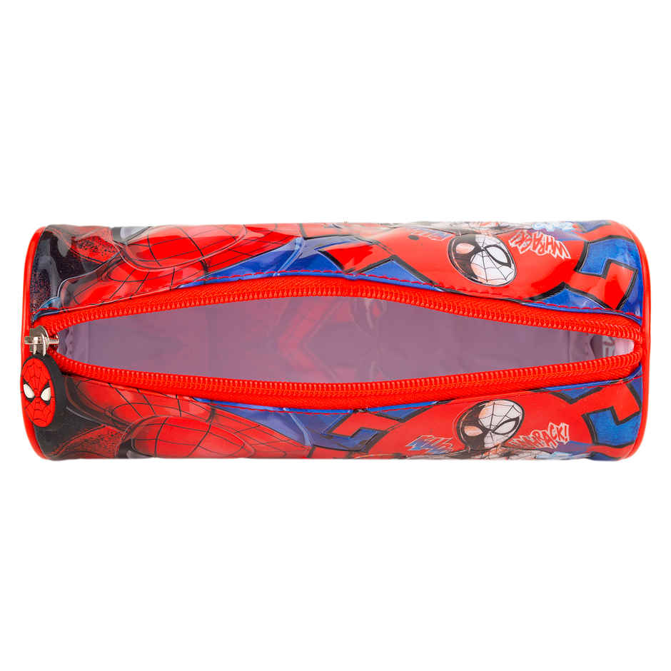 Striders Spiderman Round Pencil Pouch - Kids Stationery Bag for School Supplies, Red & Blue