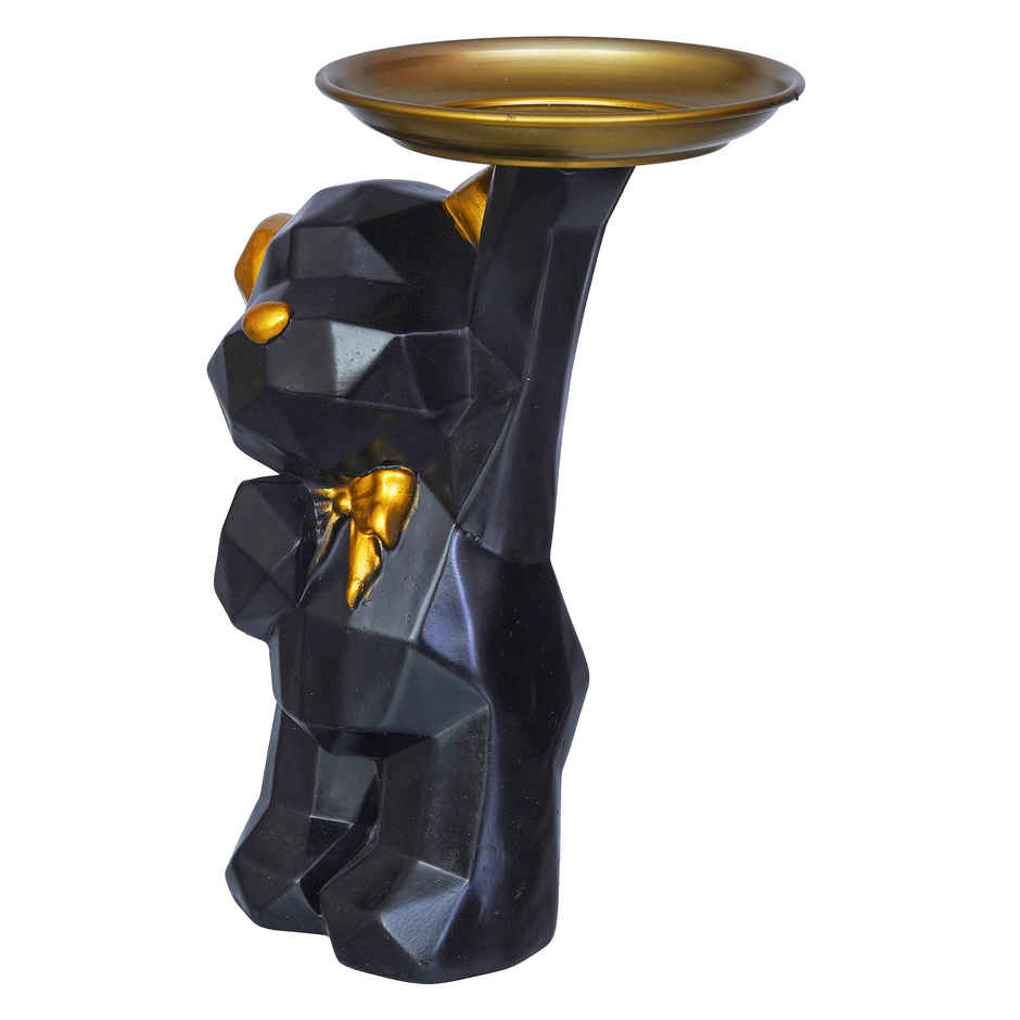 eCraftIndia Geometric Black Standing Teddy Bear Statue Holding Tray Showpiece